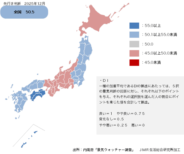 25年12月の「景気の先行き判断」は3ヶ月連続の50ポイント超えに